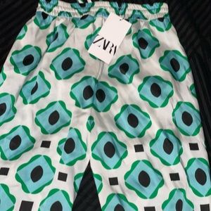 Zara Pants & Jumpsuits | Nwt Zara Geometric Print Pants | Color: Blue/Green